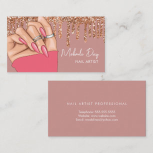 Nail Artist Designer Salon Faux Glitter Pink Nails Business Card