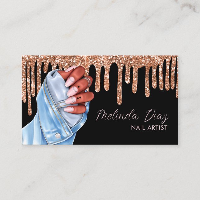 Nail Artist Designer Salon Rose Faux Glitter Business Card (Front)