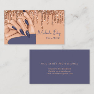 Nail Artist Designer Salon Rose Faux Glitter Gold Business Card