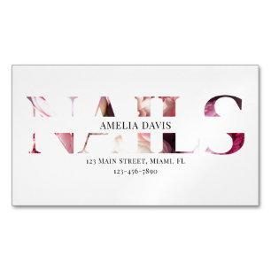 Nail Artist Elegant Floral White Pink Manicurist  Magnetic Business Card