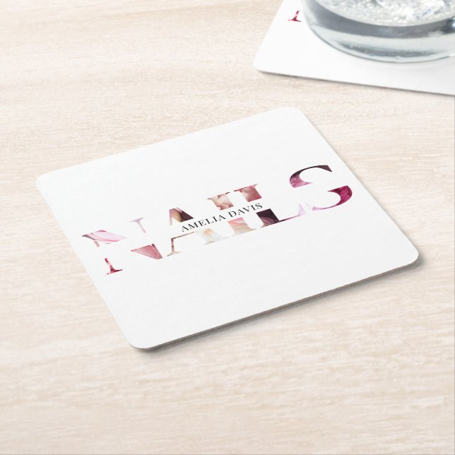 Nail Artist Elegant Modern White Pink Manicurist  Square Paper Coaster (Angled)