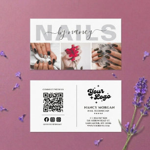 Nail Artist Elegant Photo Collage QR Code Logo Business Card