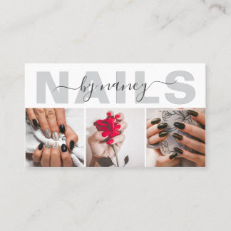 Nail Artist Elegant Photo Collage QR Code Logo Business Card