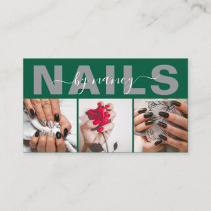 Nail Artist Emerald Green 3 Photo Grid QR Code Business Card