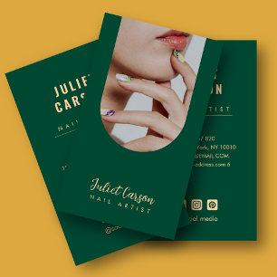 Nail Artist Emerald Green Arch Photo Nails Salon Business Card