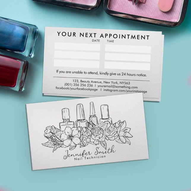 Nail Artist - floral line art illustration Business Card (Creator Uploaded)