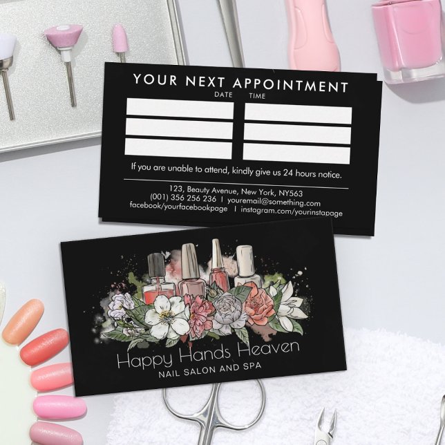 Nail Artist - floral line art illustration Business Card (Creator Uploaded)