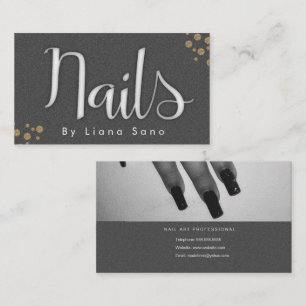 Nail Artist Glow Script and Photo Salon Grey Gold Business Card