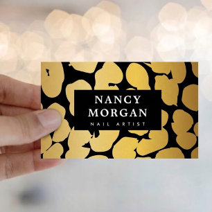 Nail Artist Gold Black Leopard Print Qr Code  Business Card
