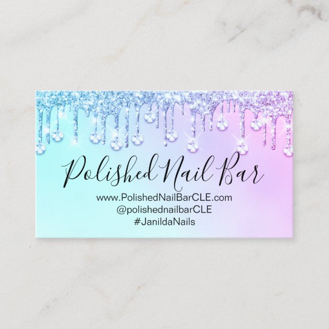 Nail Artist Holograph Diamond  Drips Pinky Diamond Business Card (Front)
