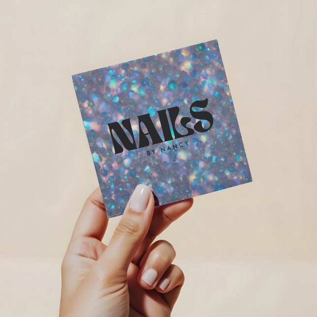 Nail Artist Holographic Glitter Opal  Square Business Card (Creator Uploaded)