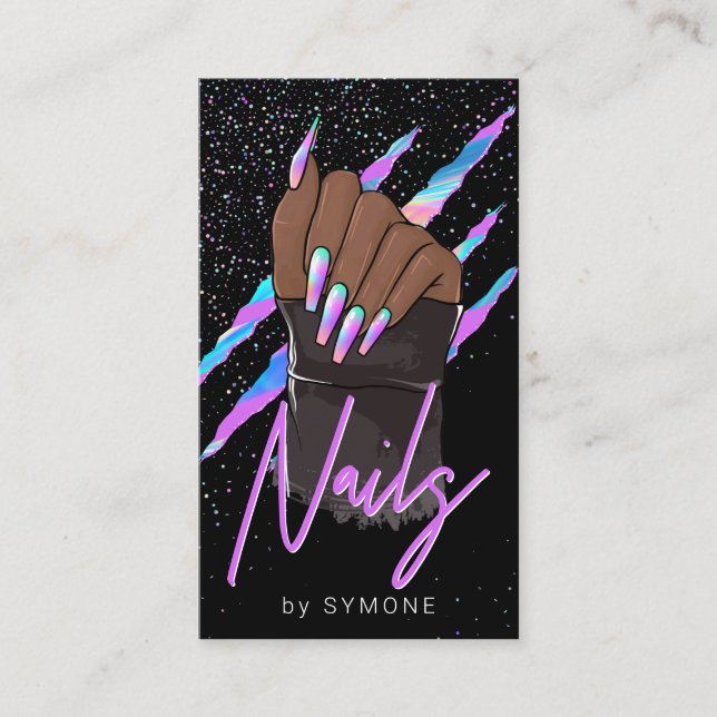 Nail Artist Holographic Modern Glam  Business Card (Front)