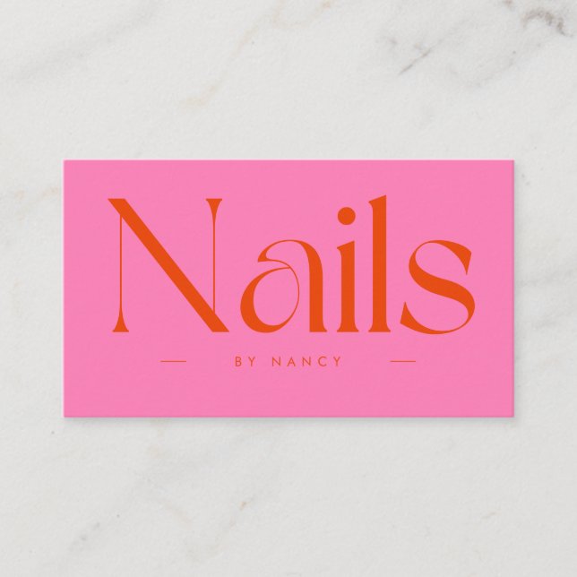 Nail Artist Hot Pink Red Typography  Business Card (Front)