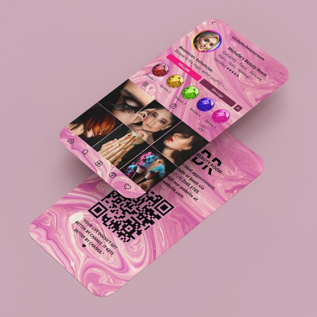 Nail Artist Instagram Pink Marble Modern Business Card (Nail Artist Instagram Pink Marble Modern Business Card
)