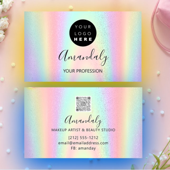 Nail  Artist Lash Hairdresser Logo QR Holograph Business Card (Nail Artist Lash Hairdresser Logo QR Holograph Business Card)