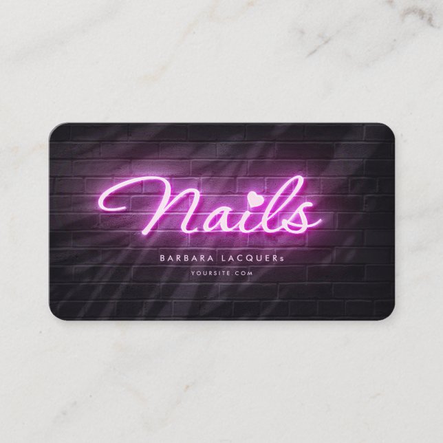 Nail Artist Manicure Beauty Salon Neon Pink Purple Business Card (Front)