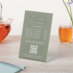 Nail Artist Manicurist Modern Sage Menu Price List Pedestal Sign