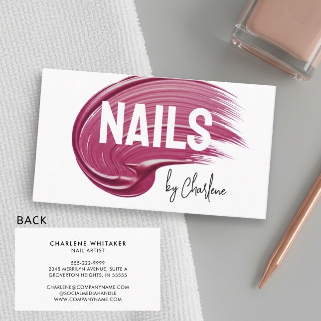 Nail Artist Mauve Polish Modern Typography Business Card (Creator Uploaded)
