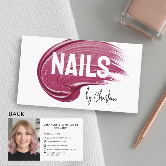 Nail Artist Mauve Polish Photo Modern Typography Business Card (Creator Uploaded)