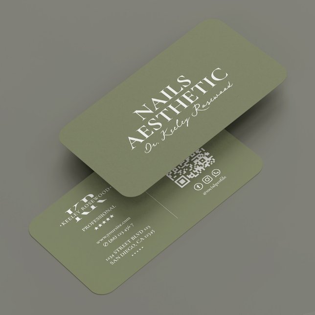 Nail Artist Minimal Nail Tech Manicurist Sage  Business Card (Nail Artist Minimal Nail Tech Manicurist Sage Business Card
)