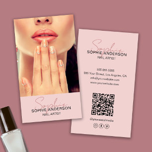 Nail Artist Modern Script Signature Pink Business Card