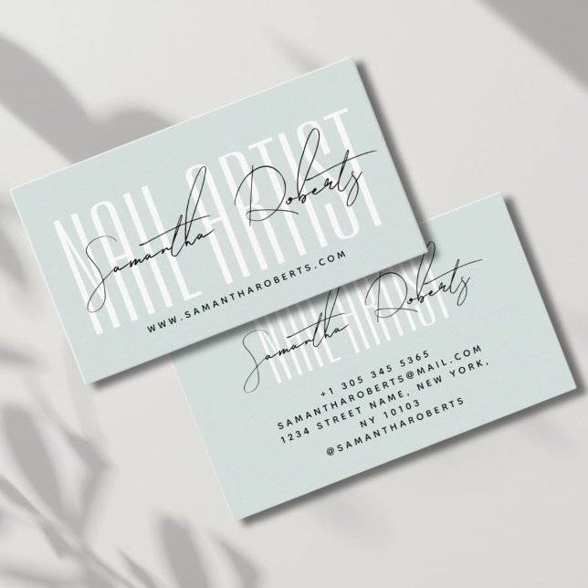 Nail artist modern typography script blue business card (Creator Uploaded)