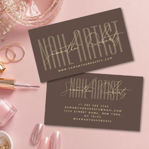 Nail artist modern typography script brown business card