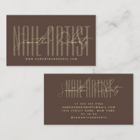 Nail artist modern typography script brown