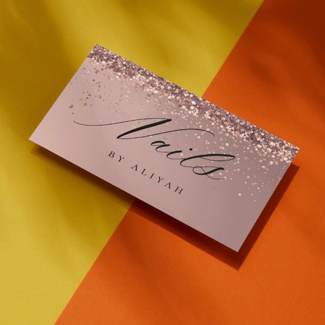 Nail Artist Nails Rose Glitter Confetti Business Card (Creator Uploaded)