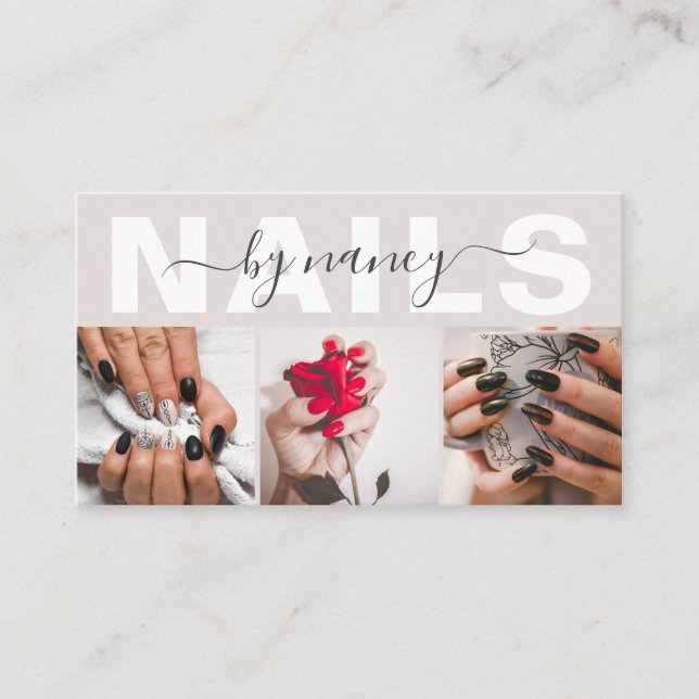 Nail Artist Pearl Pink Photo Collage QR Code Logo  Business Card (Front)