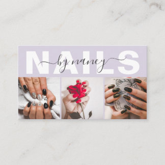 Nail Artist Photo Collage Qr Code Logo Lavender Business Card