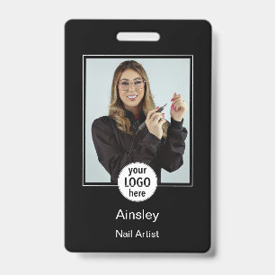  Nail Artist Photo Logo Black White Name ID Badge