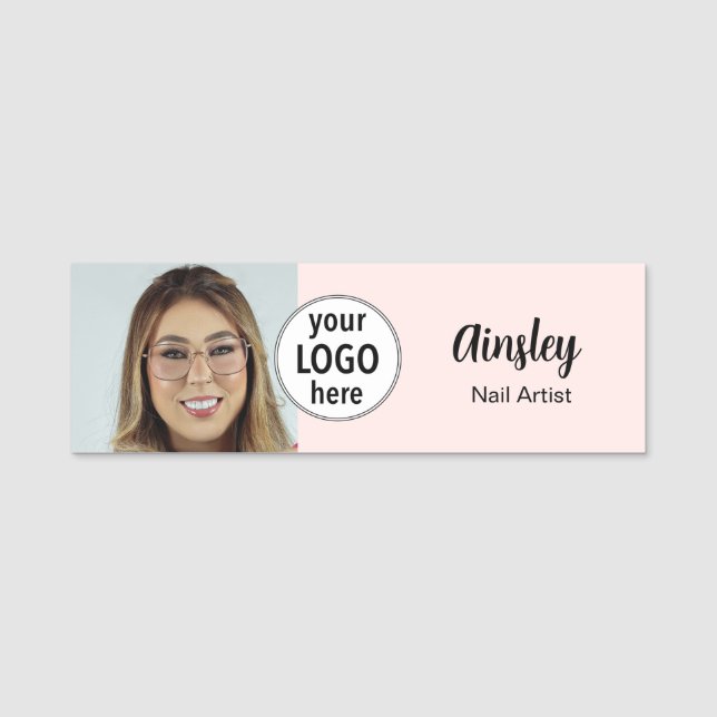  Nail Artist Photo Logo Blush Pink  Name Tag (Front)