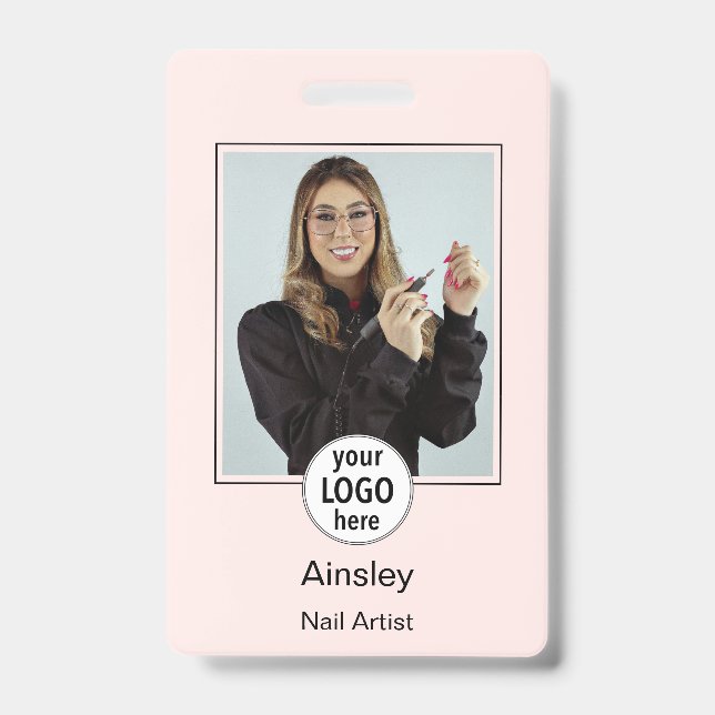  Nail Artist Pink Photo Logo Name ID Badge (Front)