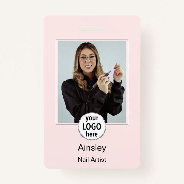  Nail Artist Pink Photo Logo Name ID Badge (Front)