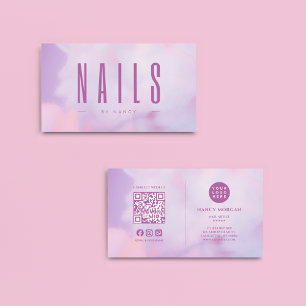 Nail Artist QR Code & Logo Purple Holographic  Business Card