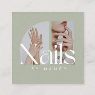 Nail Artist Sage Green Photo Collage Social Media  Square Business Card