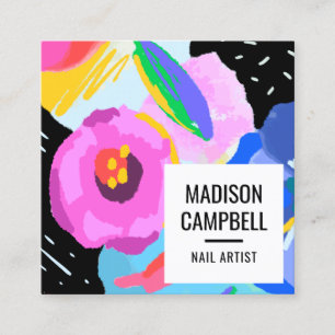 Nail artist salon abstract floral brushstrokes art square business card