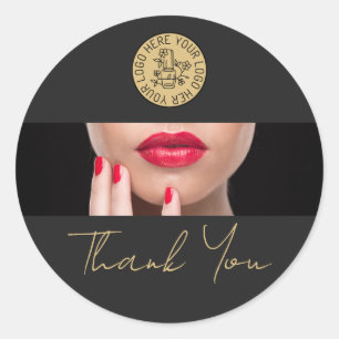 Nail Artist Salon Black Gold Logo Thank You Classic Round Sticker