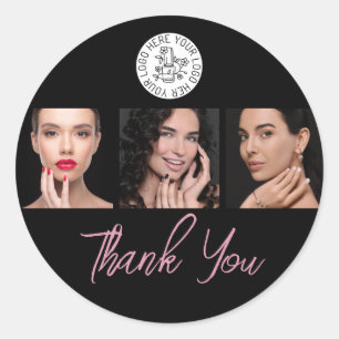 Nail Artist Salon Business Logo Thank You Classic Round Sticker