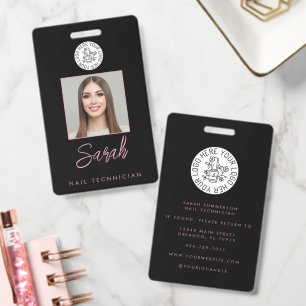 Nail Artist Salon Logo Pink Black Photo Employee ID Badge