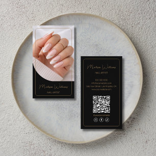 Nail Artist Salon Manicurist QR Black Gold Business Card