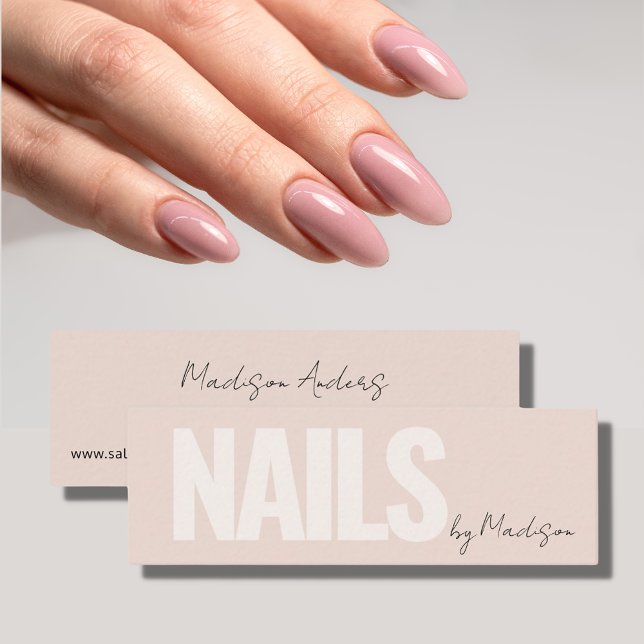 Nail Artist Salon Pink Typography  Mini Business Card (Nail Artist Salon Pink Typography Mini Business Card)