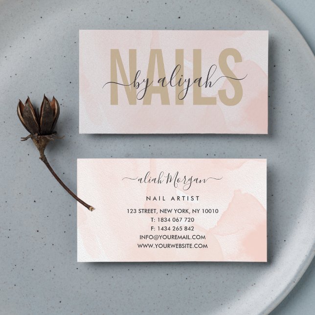 Nail Artist  Script Calligraphy  Blush Pink Business Card (Creator Uploaded)