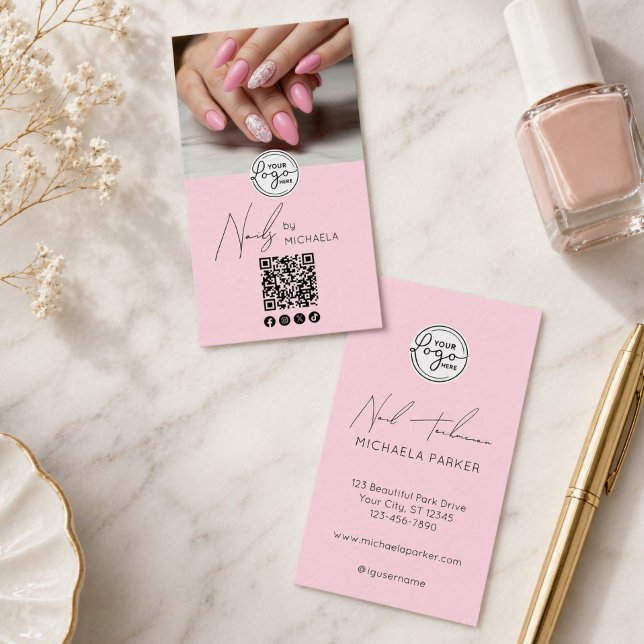 Nail Artist Script Typography Logo QR Code Photo Business Card (Creator Uploaded)