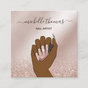 NAIL artist signature rose gold NAIL TECHNICIAN Square Business Card