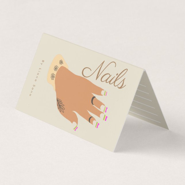 Nail Artist Tattoo Hand Illustration Business Card (Front)