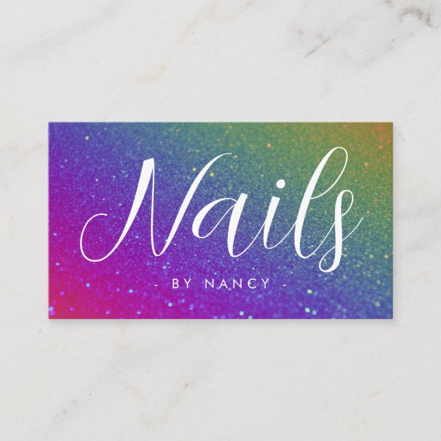 Nail Artist Typography Rainbow Glitter  Business Card (Front)