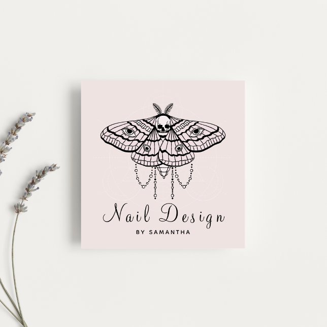 Nail Design Acrylic Manicure Pedicure Butterfly Square Business Card (Creator Uploaded)