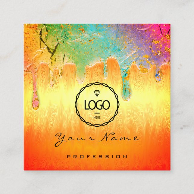 Nail Makeup Holographic Drip Mermaid Logo QR code Square Business Card (Front)